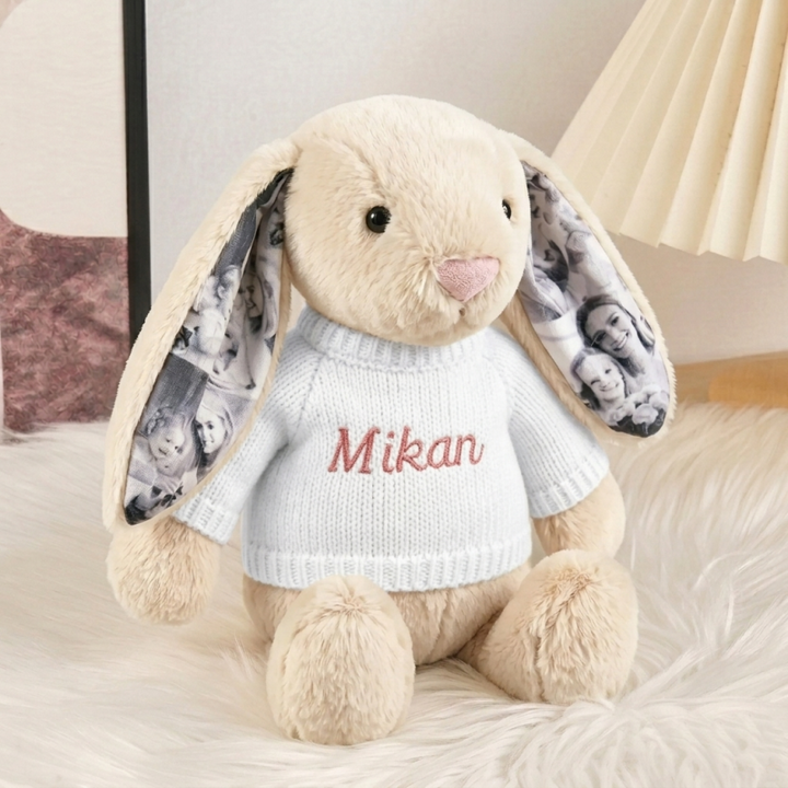 Doudou lapin personnalisé avec photo, cadeau pour les couples pour les anniversaires et Noël