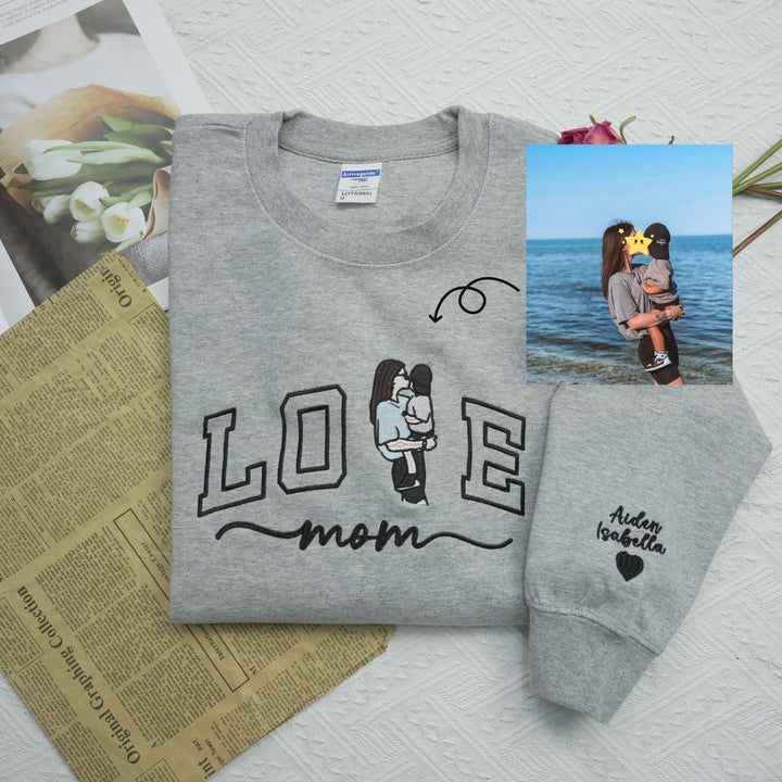 Portrait photo brodé personnalisé pour sweat-shirt d'amour de maman