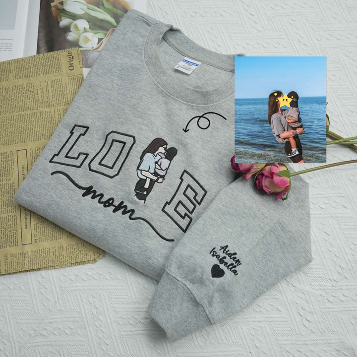 Portrait photo brodé personnalisé pour sweat-shirt d'amour de maman