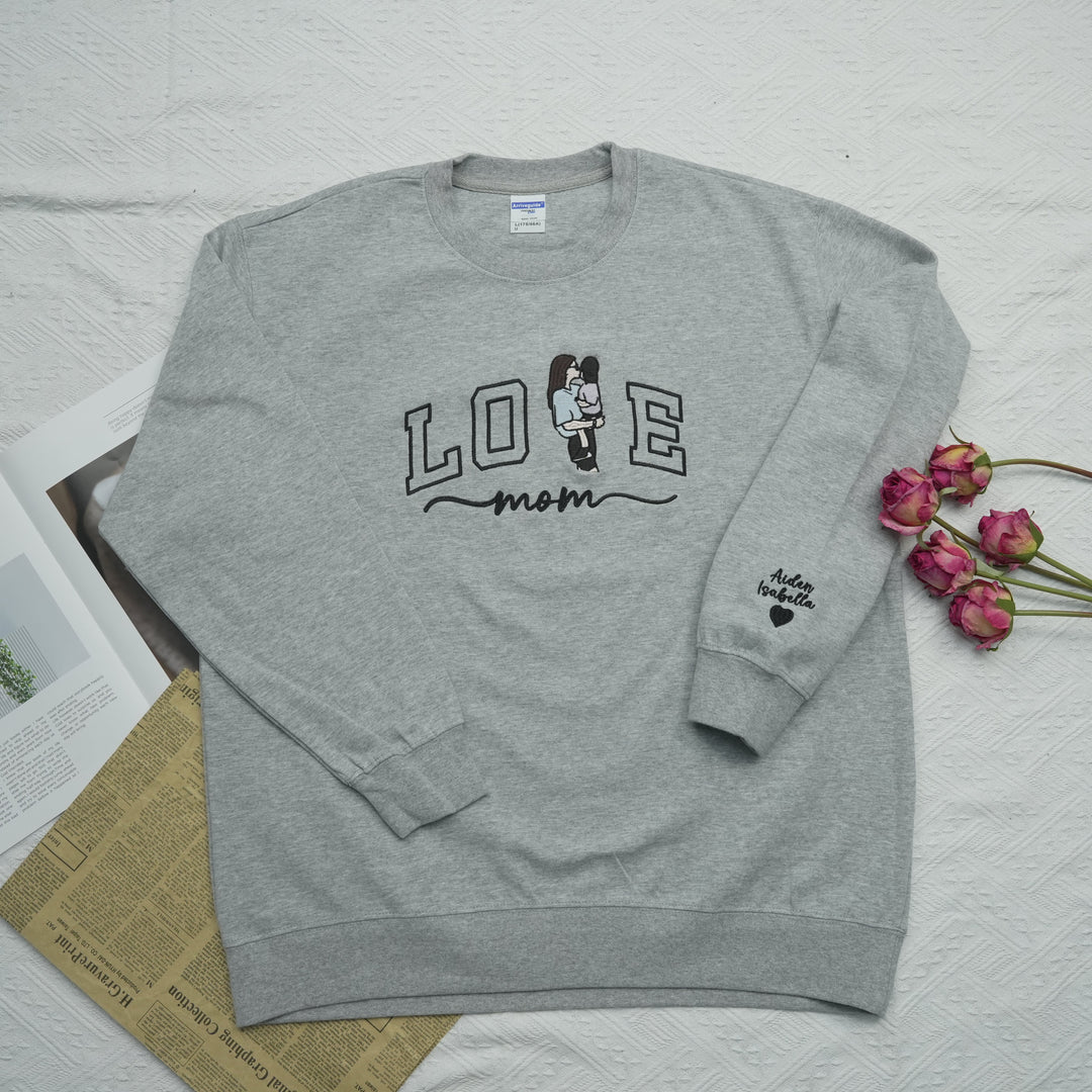 Portrait photo brodé personnalisé pour sweat-shirt d'amour de maman