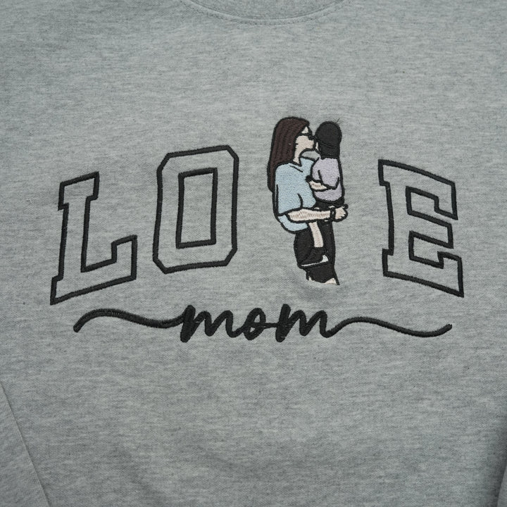 Portrait photo brodé personnalisé pour sweat-shirt d'amour de maman