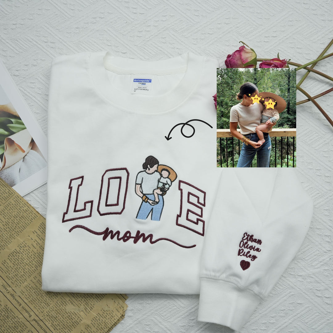 Portrait photo brodé personnalisé pour sweat-shirt d'amour de maman