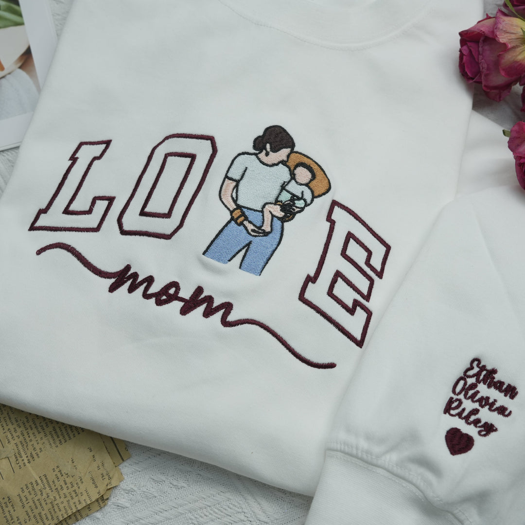 Portrait photo brodé personnalisé pour sweat-shirt d'amour de maman
