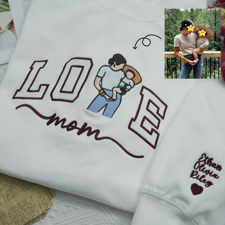 Portrait photo brodé personnalisé pour sweat-shirt d'amour de maman