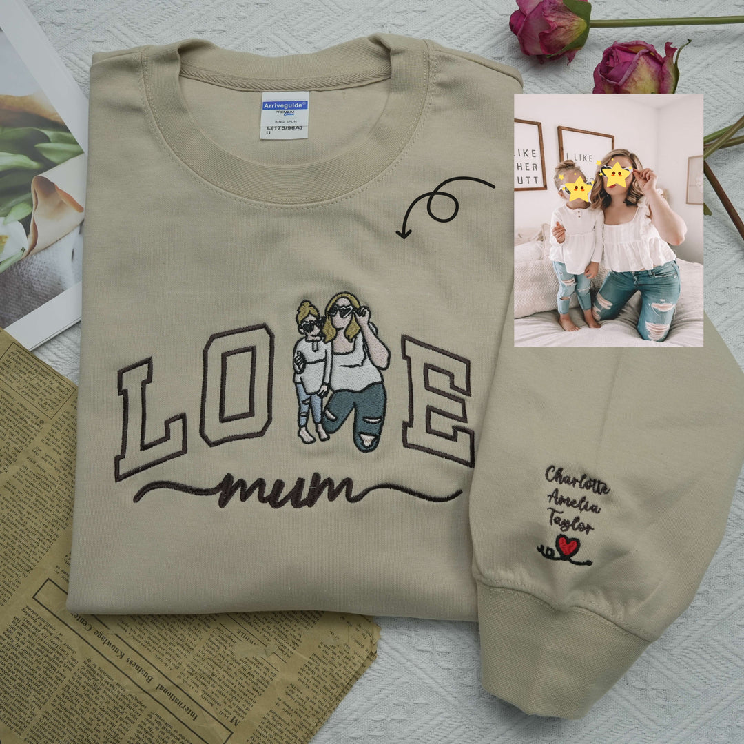Portrait photo brodé personnalisé pour sweat-shirt d'amour de maman