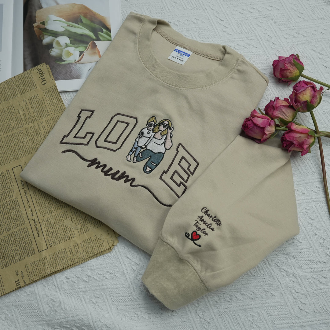 Portrait photo brodé personnalisé pour sweat-shirt d'amour de maman