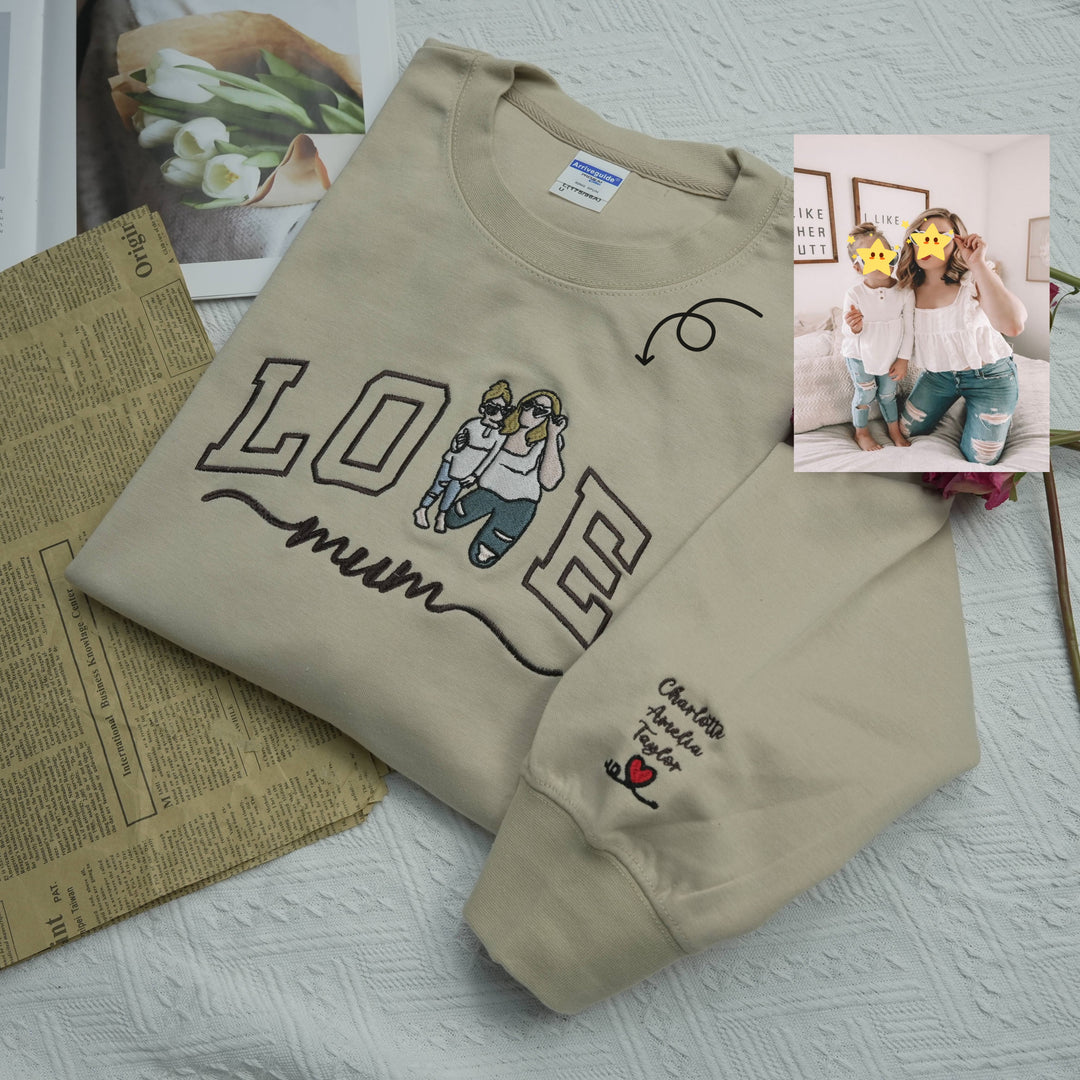 Portrait photo brodé personnalisé pour sweat-shirt d'amour de maman