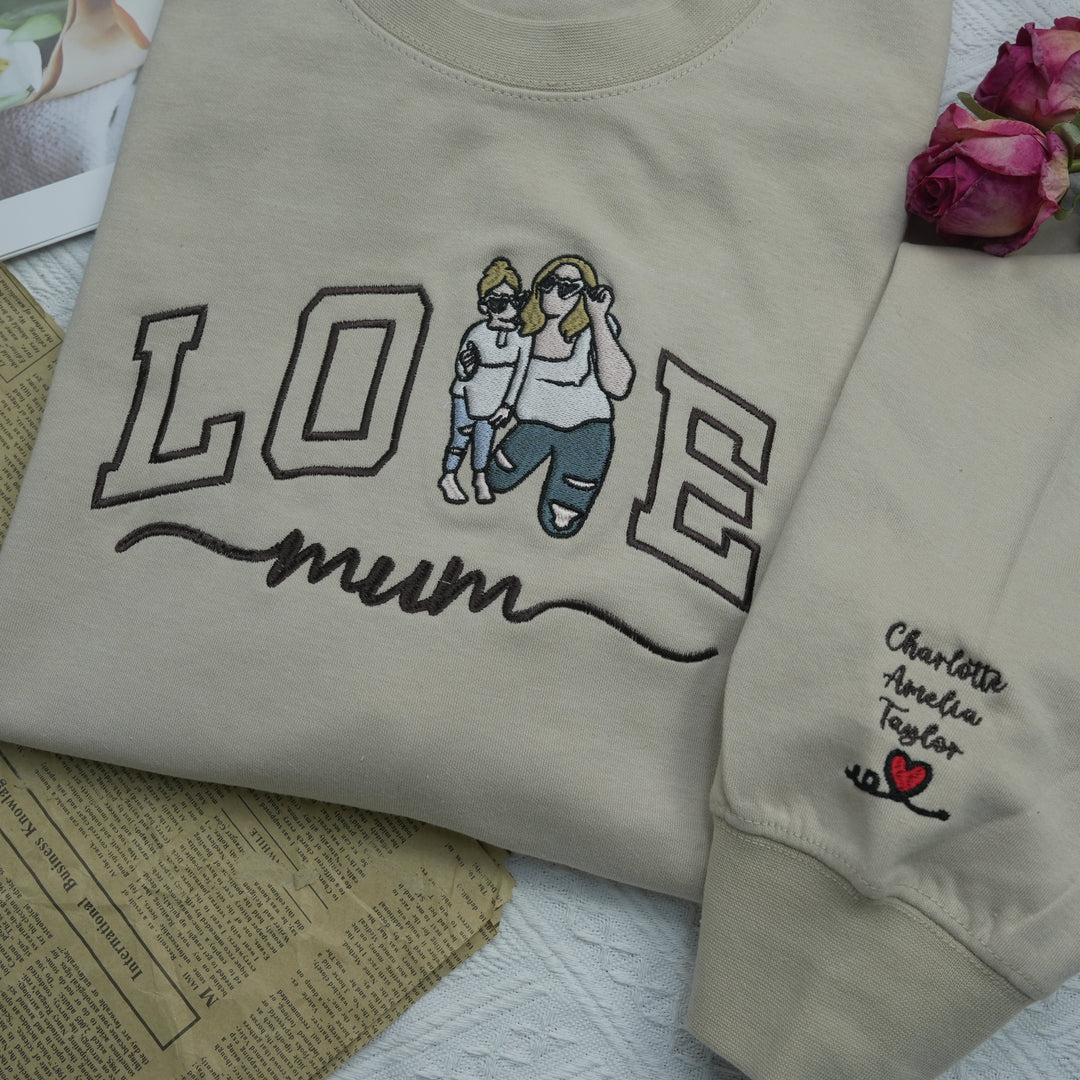 Portrait photo brodé personnalisé pour sweat-shirt d'amour de maman