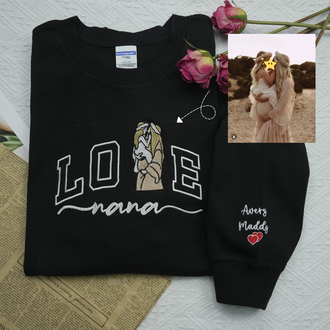 Portrait photo brodé personnalisé pour sweat-shirt d'amour de maman