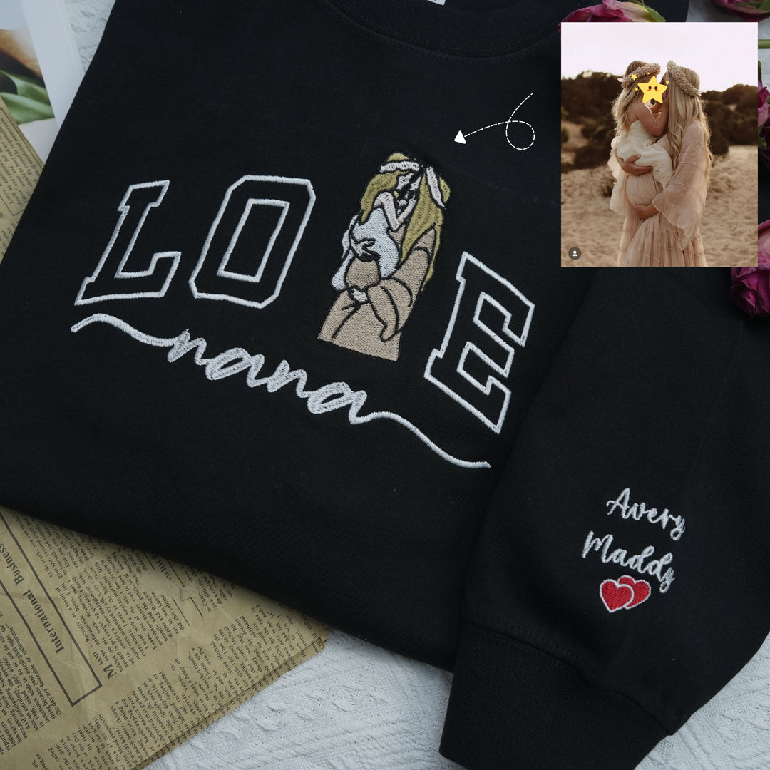 Portrait photo brodé personnalisé pour sweat-shirt d'amour de maman