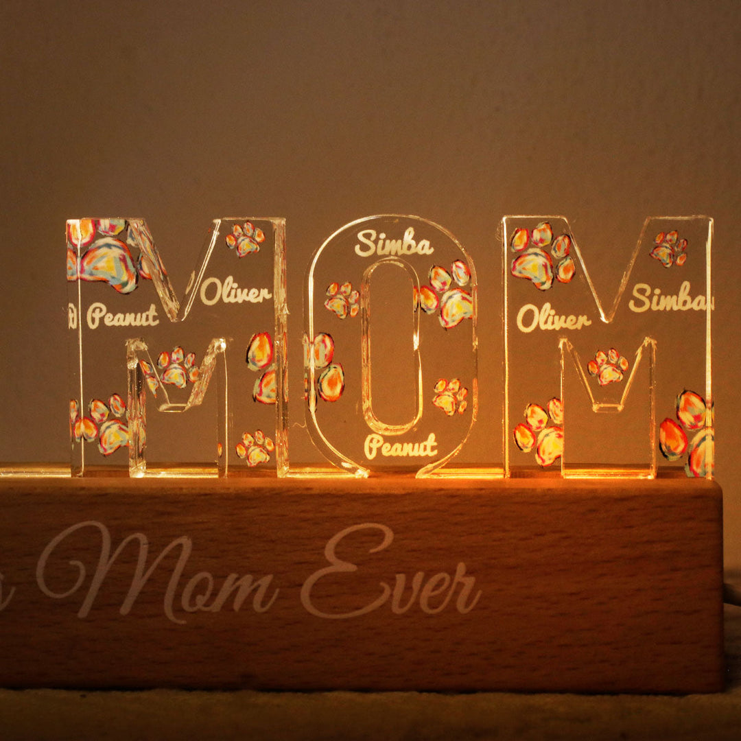 Dog Mom Colorful Watercolor Paw Personalized LED Night Light