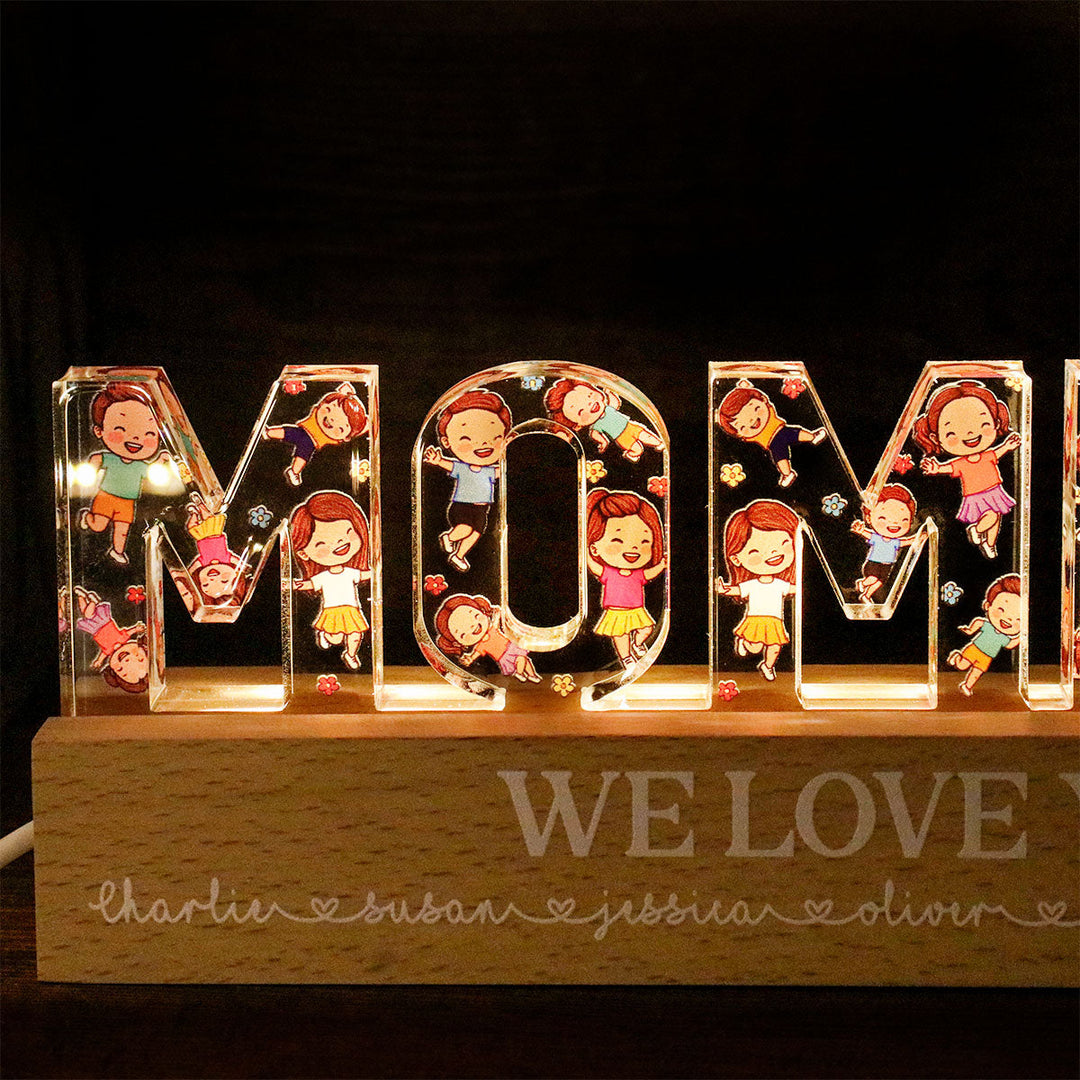 Veilleuse LED Acrylique Personnalisée pour Enfants Heureux - Maman Heureuse