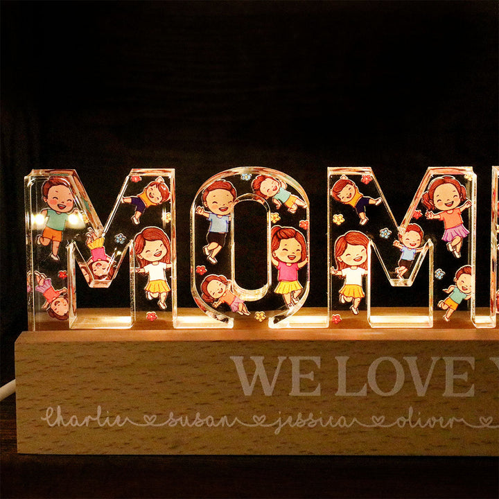 Veilleuse LED Acrylique Personnalisée pour Enfants Heureux - Maman Heureuse