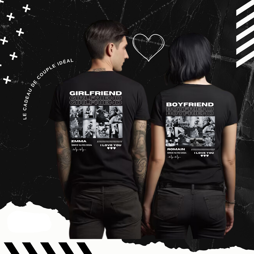 T-shirt personnalisé vintage,boyfriend & girlfriend，Petit ami &Petite amie