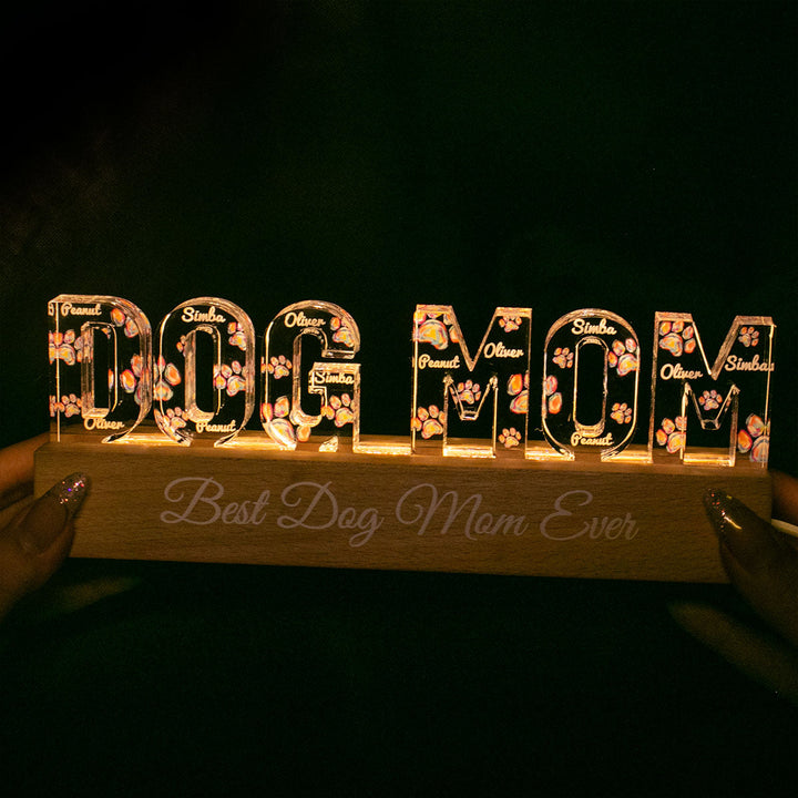 Dog Mom Colorful Watercolor Paw Personalized LED Night Light