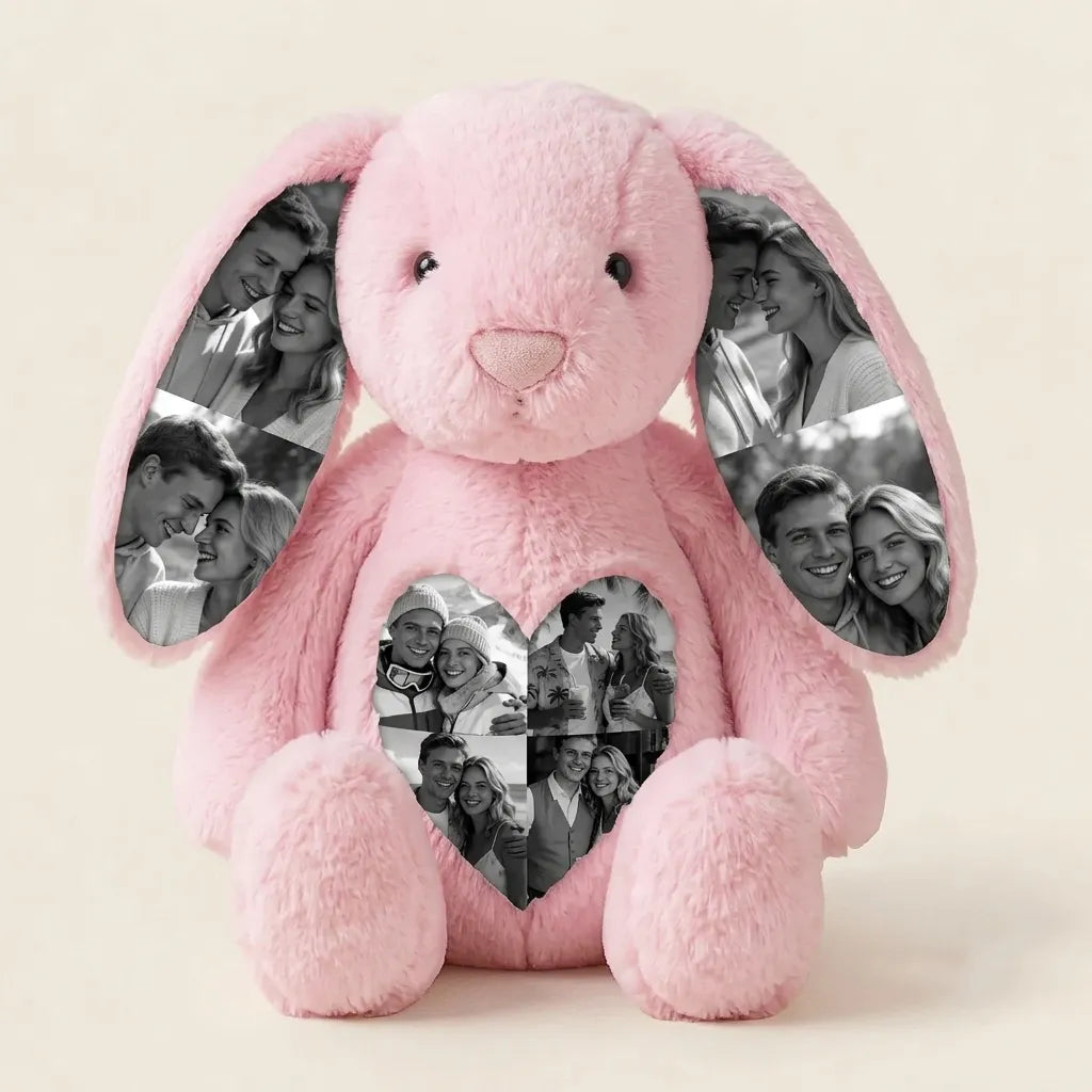 Lapin en peluche personnalisé avec photo, un cadeau spécial pour elle.
