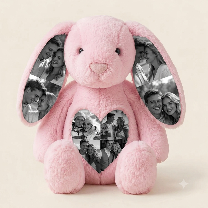 Lapin en peluche personnalisé avec photo, un cadeau spécial pour elle.