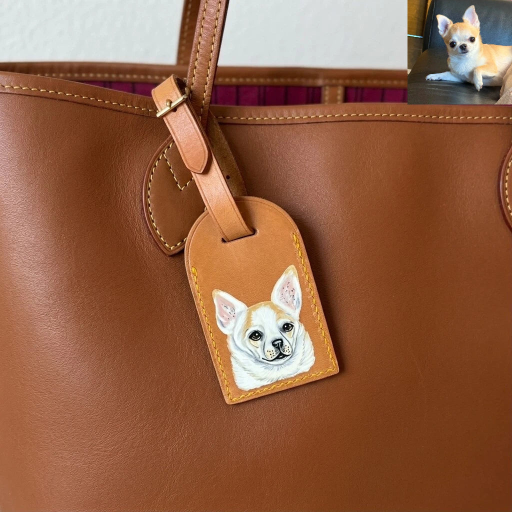 Étiquette de bagage en cuir personnalisée avec portrait de votre animal,accessoire de voyage personnalisé