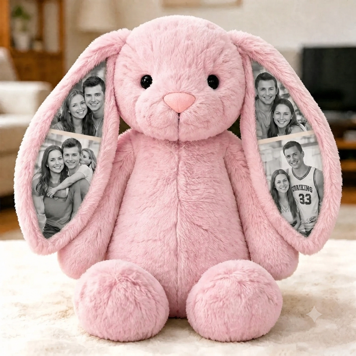 Lapin en peluche personnalisé avec photo, un cadeau spécial pour elle.