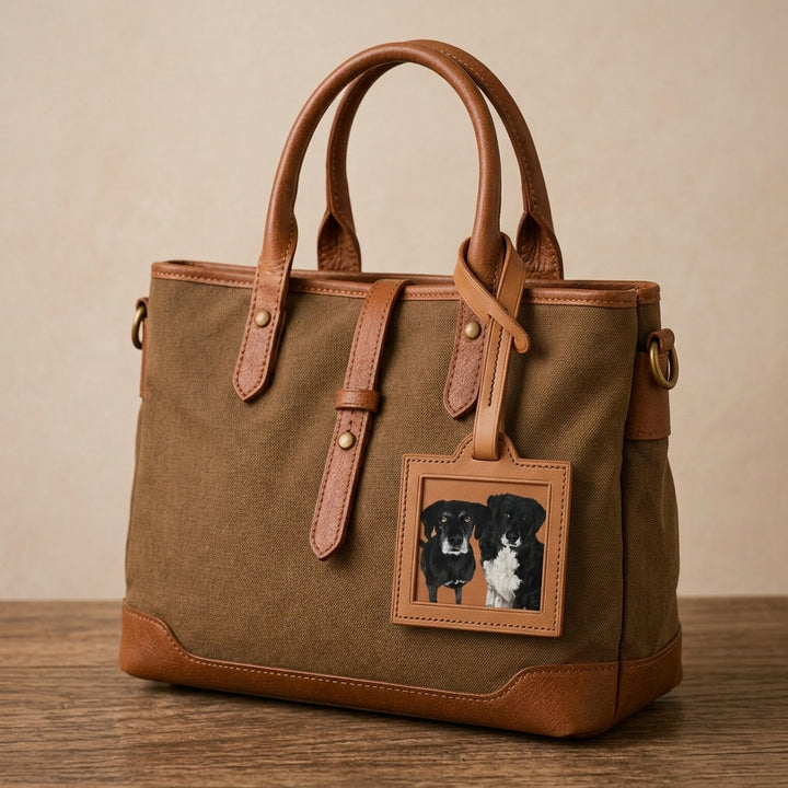 Bijou de sac en cuir personnalisé avec portrait d’animal