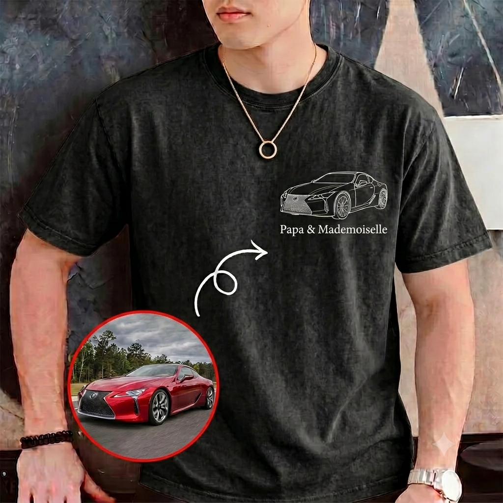 T-shirt effet délavé pour papa, avec un motif de silhouette de voiture appliqué par transfert thermique