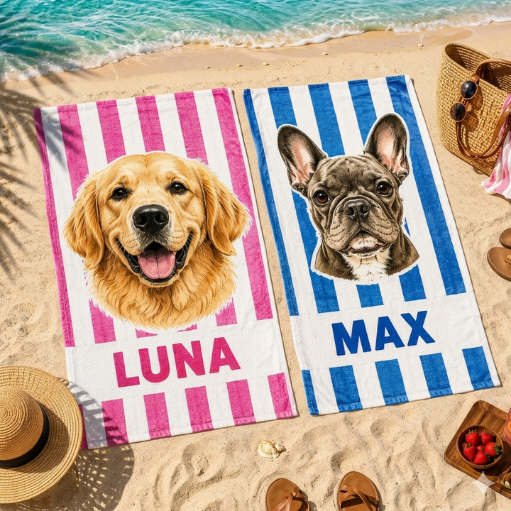 Serviette de plage personnalisée avec photo d'animal pour les amoureux des animaux