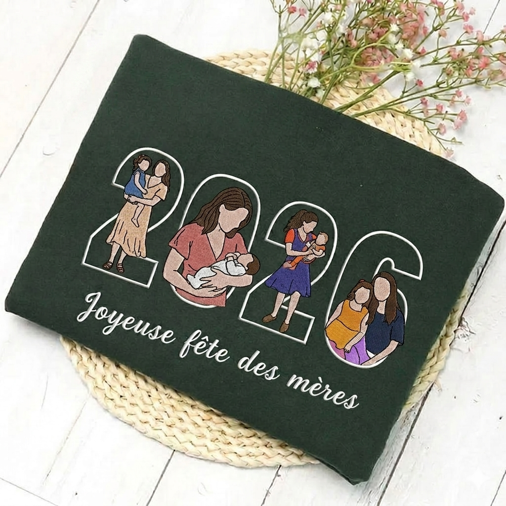 Sweat-shirt brodé Maman personnalisé – Cadeau Fête des Mères