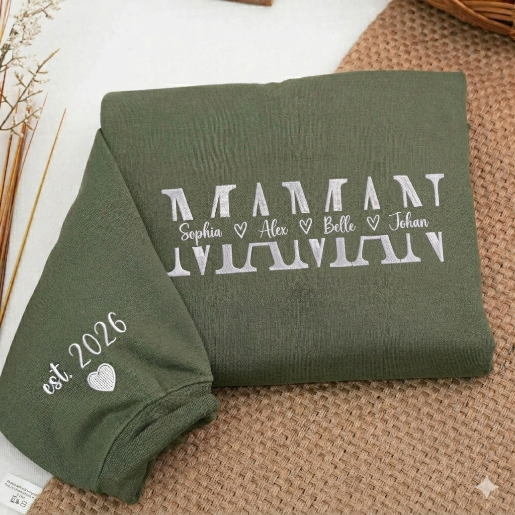 Sweat-shirt brodé pour maman avec le prénom de l'enfant