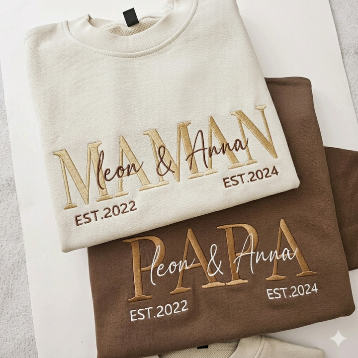 Sweatshirt brodé personnalisé MAMAN/PAPA – Cadeau Fête des Mères & Pères