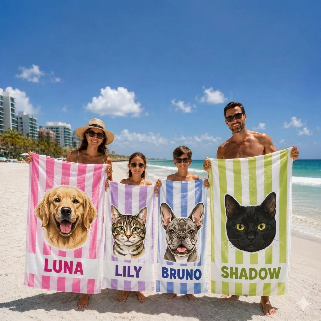 Serviette de plage personnalisée avec photo d'animal pour les amoureux des animaux