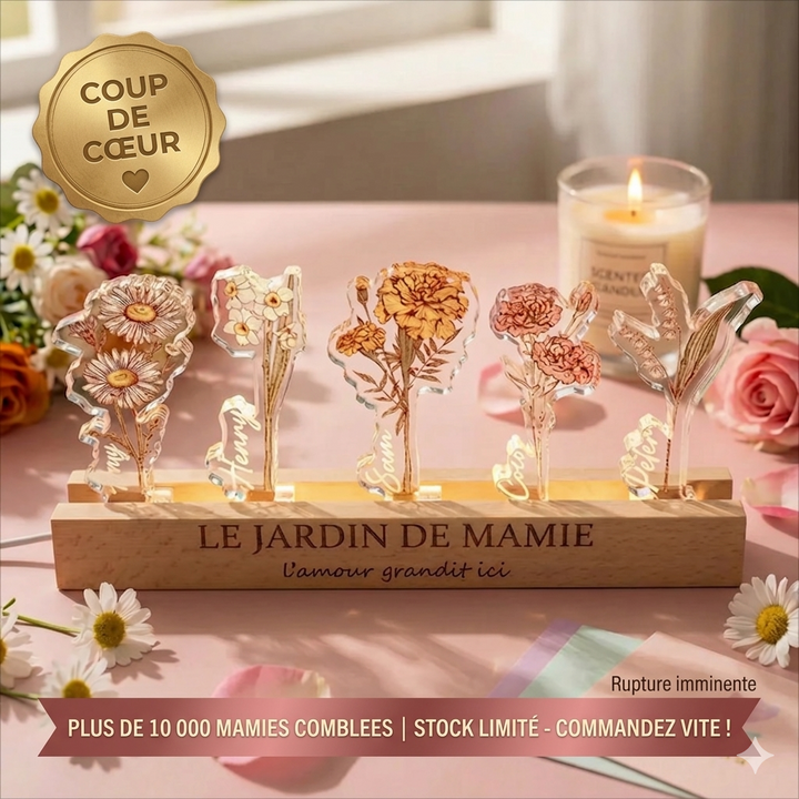 Fleur de naissance personnalisée en acrylique 3D avec lumière LED et prénoms des enfants