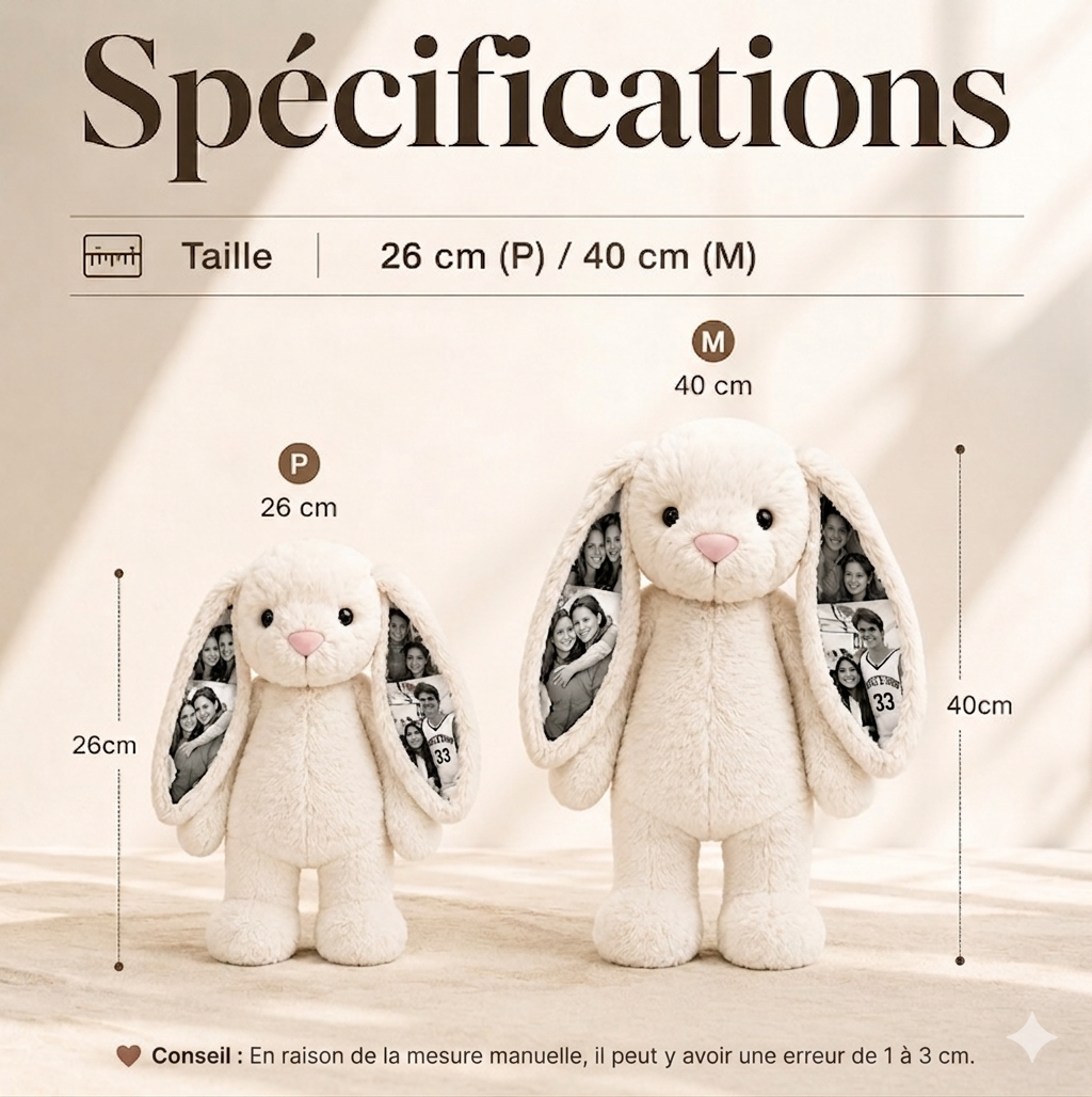 Lapin en peluche personnalisé avec photo, un cadeau spécial pour elle.