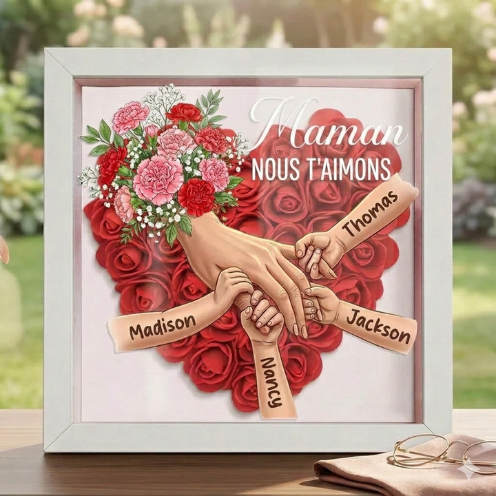 Cadre-souvenir personnalisé pour maman : Œillet et mains entrelacées