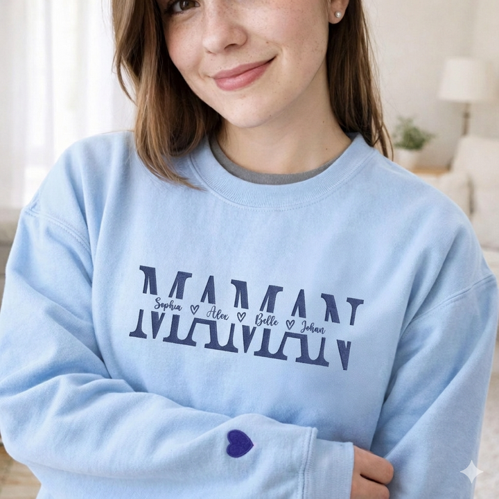 Sweat-shirt brodé pour maman avec le prénom de l'enfant