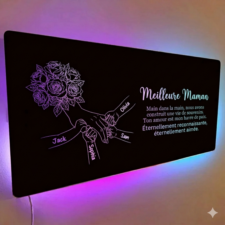 Miroir lumineux personnalisé avec empreintes de mains d'enfants — Cadeau pour la fête des Mères