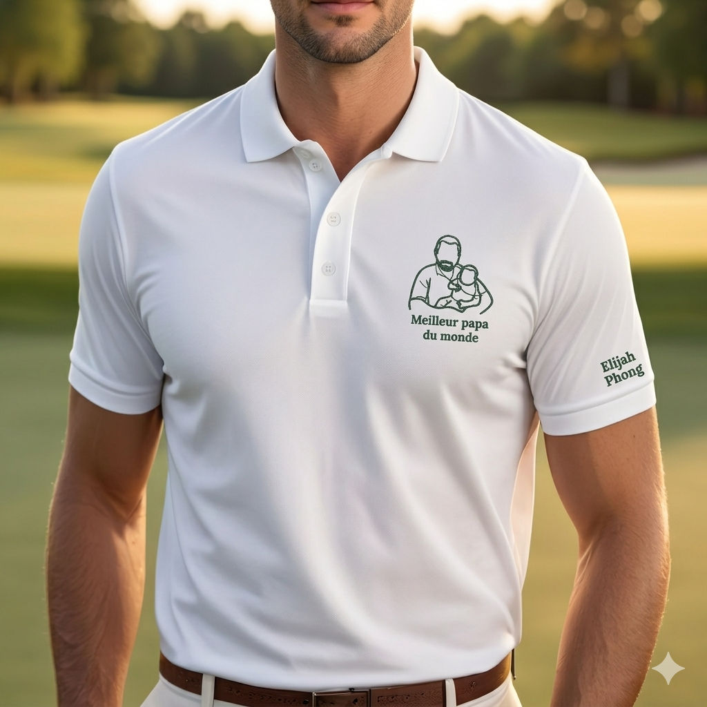 Polo brodé avec la silhouette de papa – Cadeau pour la fête des Pères