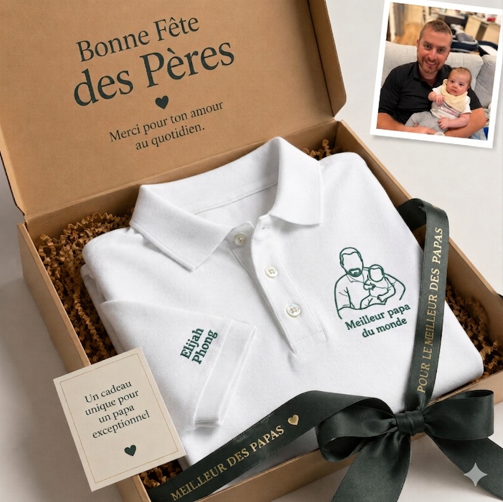 Polo brodé avec la silhouette de papa – Cadeau pour la fête des Pères