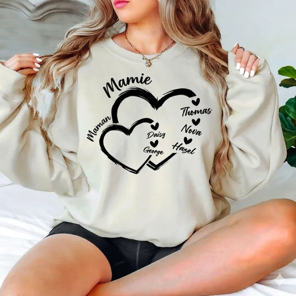 Sweat-shirt personnalisé imprimé à chaud pour les grands-mères, avec le nom de leurs enfants