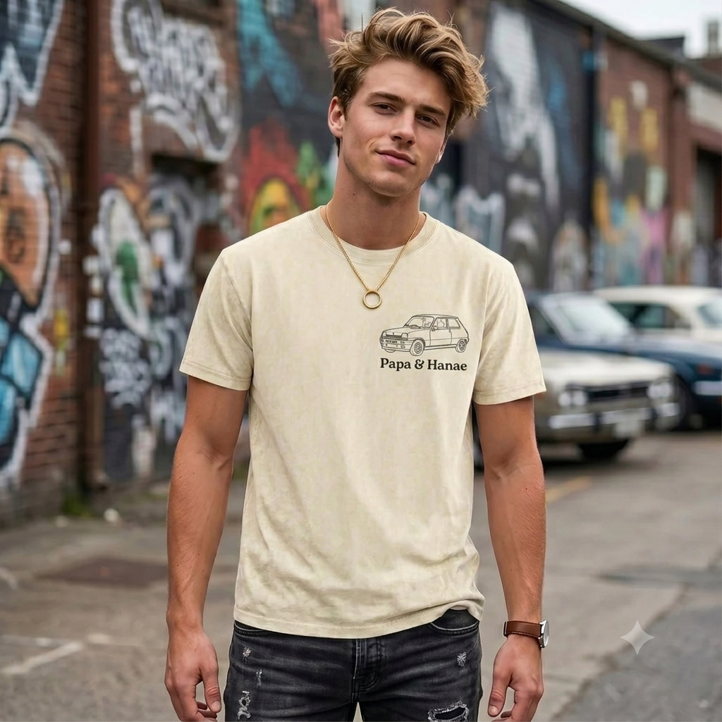 T-shirt effet délavé pour papa, avec un motif de silhouette de voiture appliqué par transfert thermique