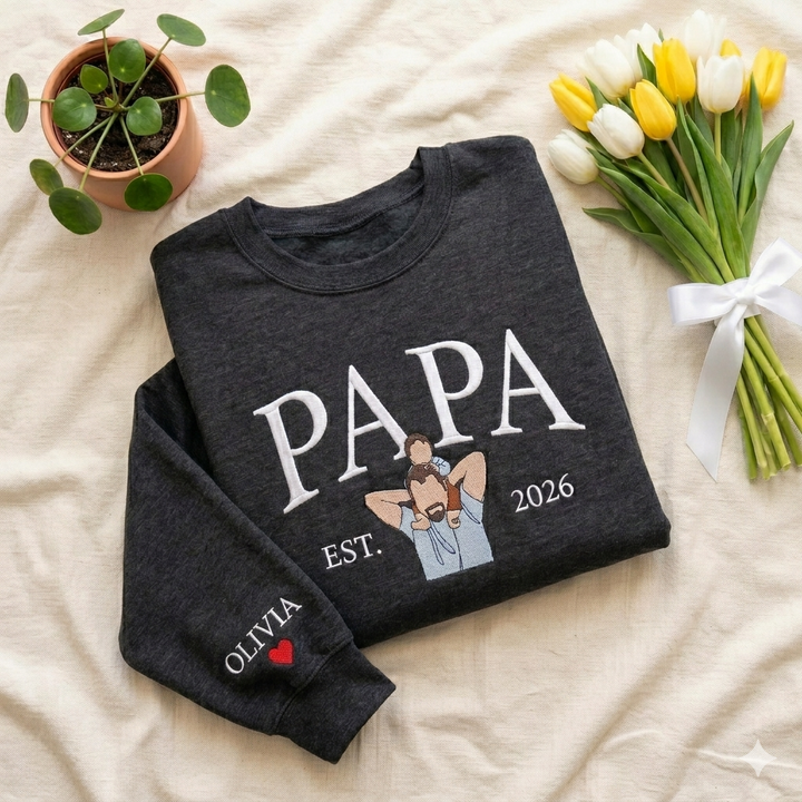 Sweat-shirts brodés personnalisés avec portrait — le cadeau idéal pour les papas.