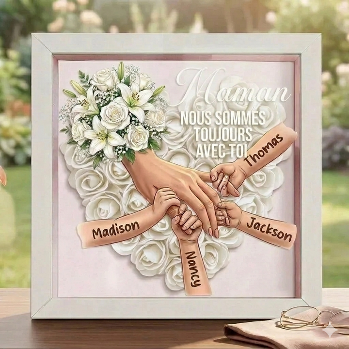 Cadre-vitrine commémoratif personnalisé pour Maman – Cadre sur mesure « Maman tenant des mains »