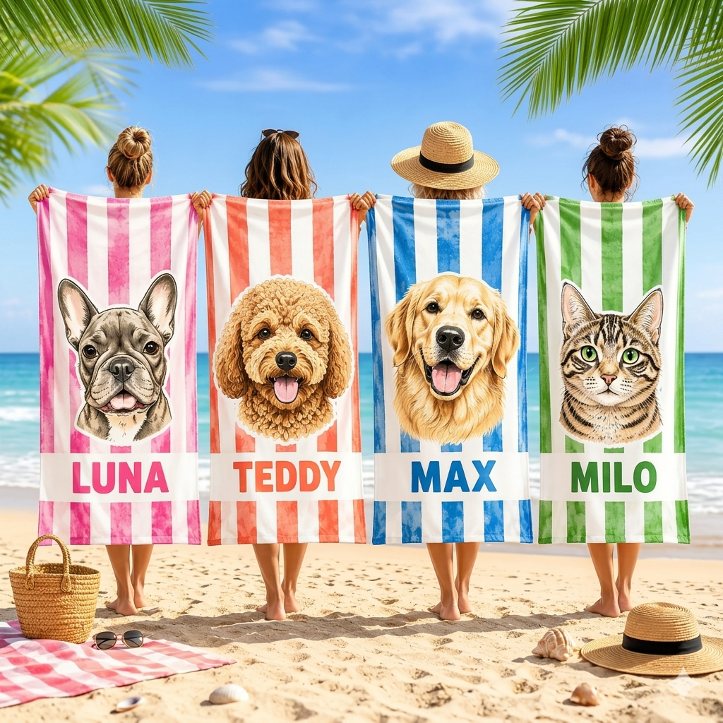 Serviette de plage personnalisée avec photo d'animal pour les amoureux des animaux