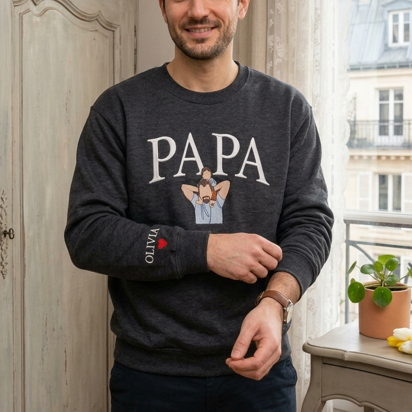 Sweat-shirts brodés personnalisés avec portrait — le cadeau idéal pour les papas.
