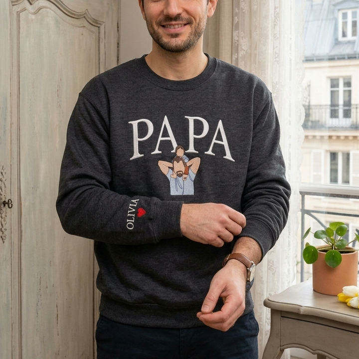 Sweat-shirts brodés personnalisés avec portrait — le cadeau idéal pour les papas.