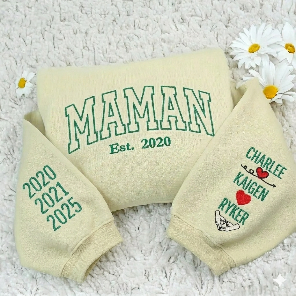 Sweat-shirt brodé pour papa avec le prénom et date de l'enfant