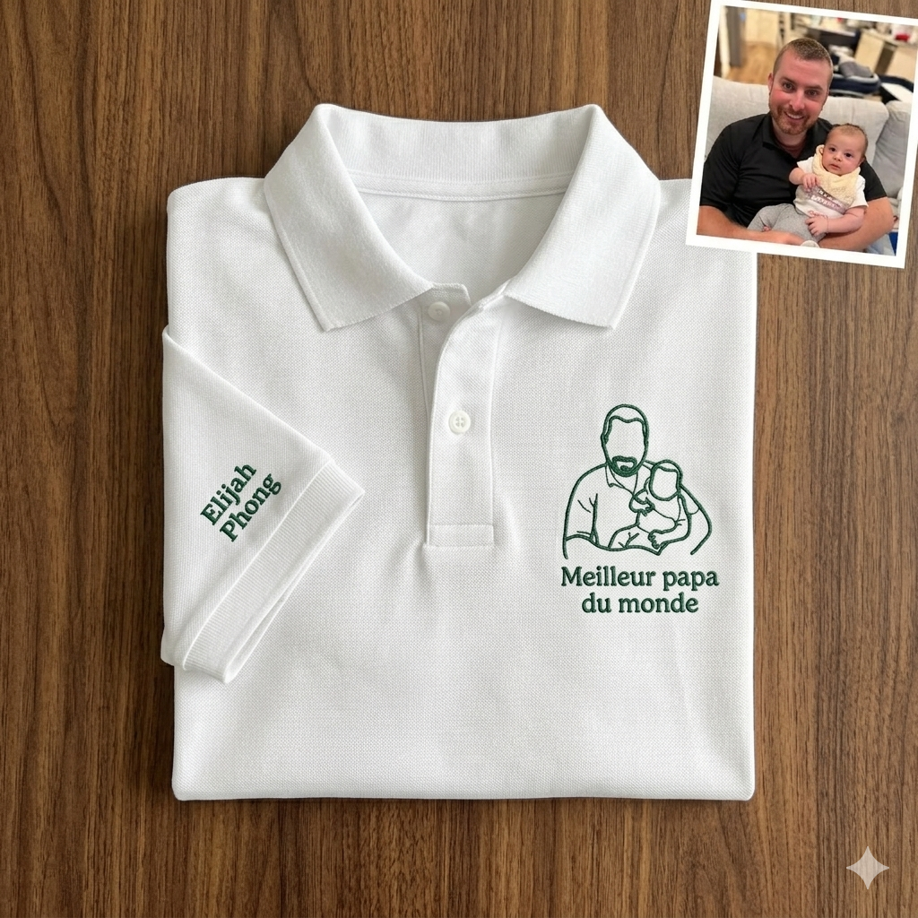 Polo brodé avec la silhouette de papa – Cadeau pour la fête des Pères