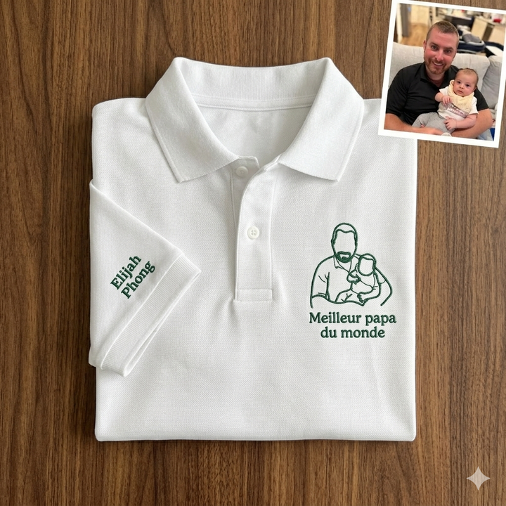 Polo brodé avec la silhouette de papa – Cadeau pour la fête des Pères