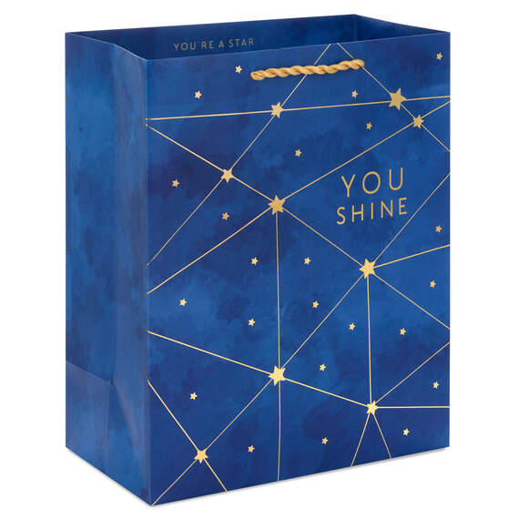Sac cadeau Étoiles dorées sur bleu marine You Shine