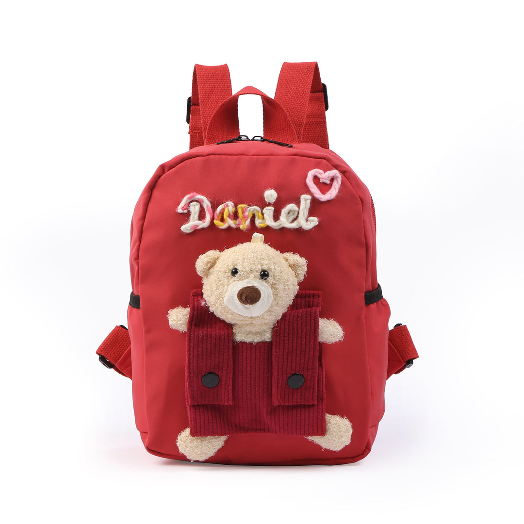 Sac à Dos Peluche Ourson Personnalisable avec Prénom et Couleurs au choix | Cadeau Rentrée Scolaire pour Enfant