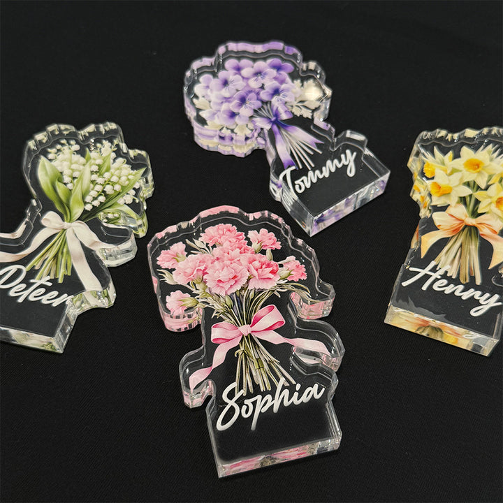 Bouquet de fleurs de naissance personnalisé avec les prénoms des enfants, en acrylique lumineux